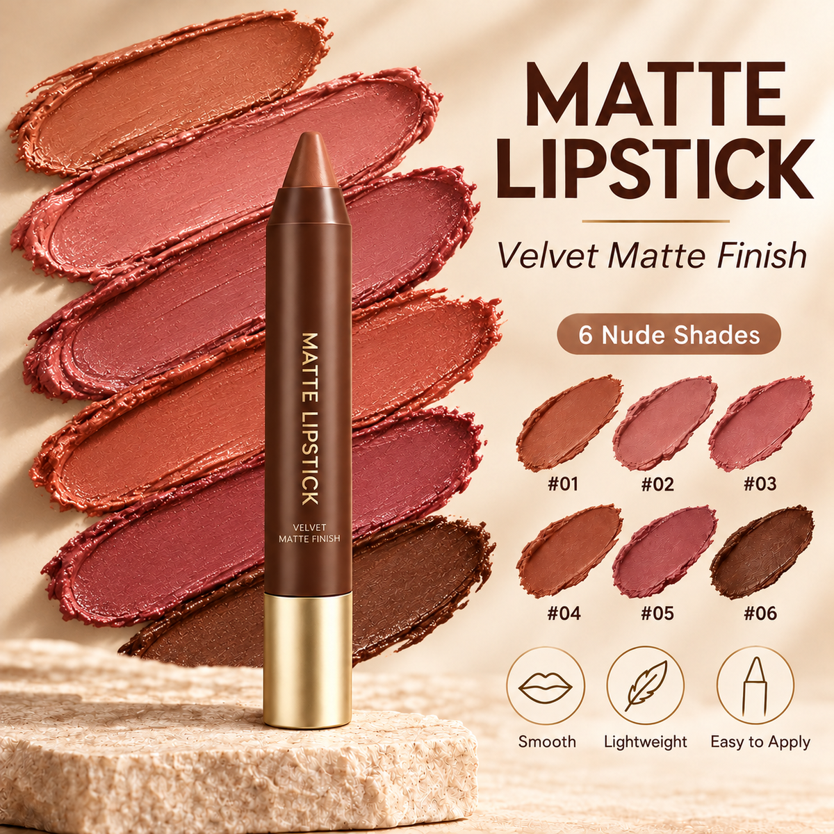 Matte Brown Lipstick, Suitable for All Skin Types