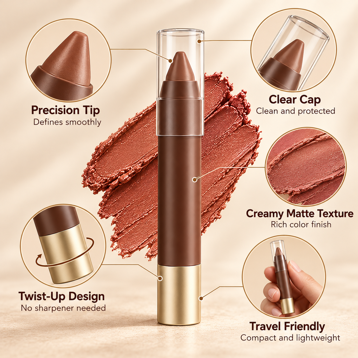 Matte Brown Lipstick, Suitable for All Skin Types